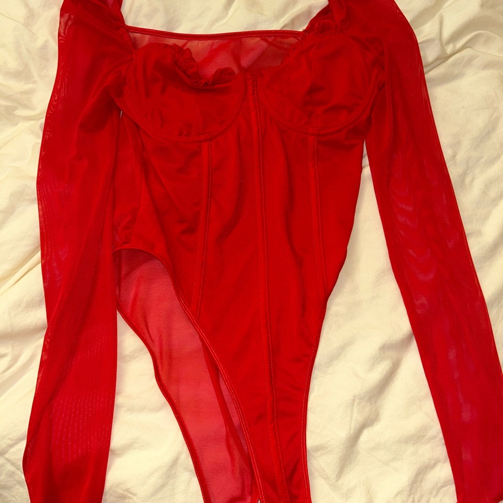 Elegant Red Long Sleeve Bodysuit